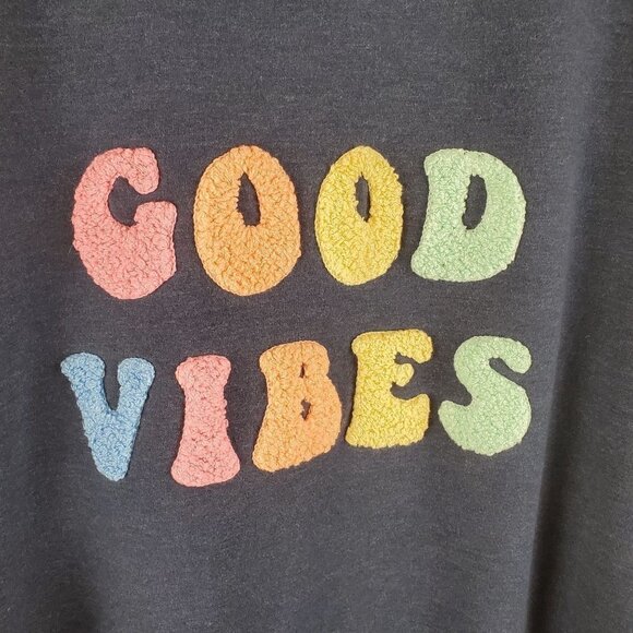 Wildfox Sweatshirt Womens Small Good Vibes Needlework Navy Blue Crew Oversized - Picture 3 of 7